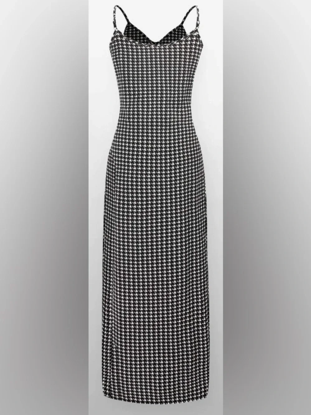 2 Pieces- Black/White A-Line Slip Maxi Dress-Houndstooth w/ Matching Cardigan: M - Picture 3 of 15